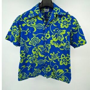 Hawaii Nei Honolulu VTG Button Down Men XL Blue Green Floral Tropical Camp Shirt